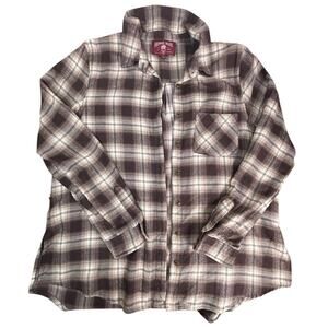 Hippie Rose Plaid Flannel Button-Down Shirt Neutral Rustic Grunge Cabincore SZ M
